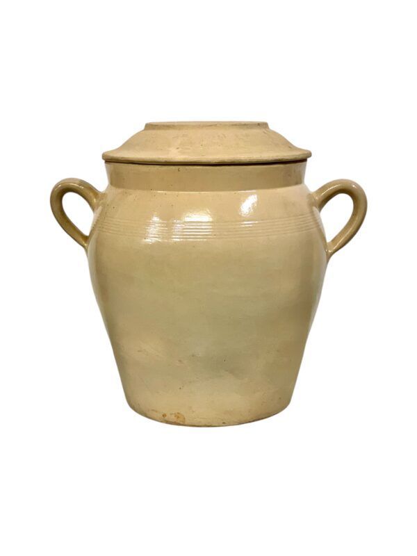 Grand pot à confit en terre cuite émaillée du XIXe siècle avec couvercle et anses