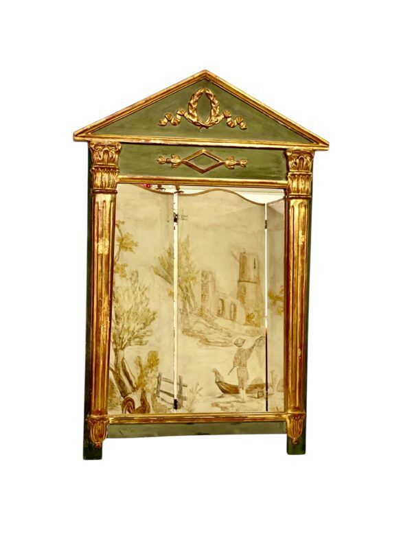 Miroir Empire du XIXe siècle avec fronton et panneau peint