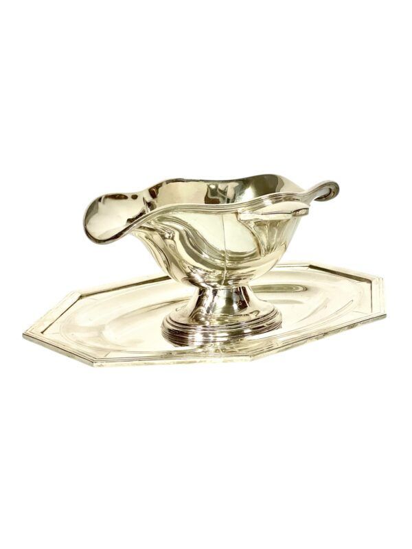 Saucière Art Déco en métal argenté, vers 1930