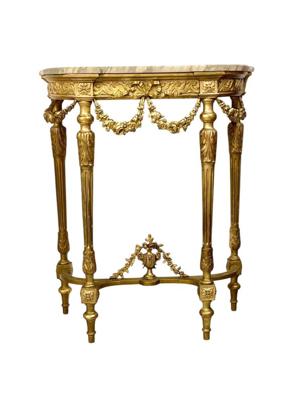 Console de style Louis XVI en bois doré et plateau en marbre du XIXe siècle