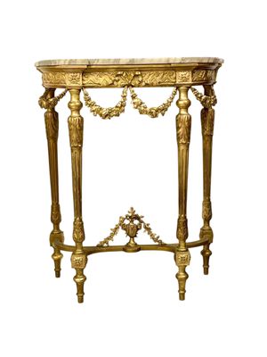 Console de style Louis XVI en bois doré et plateau en marbre du XIXe siècle