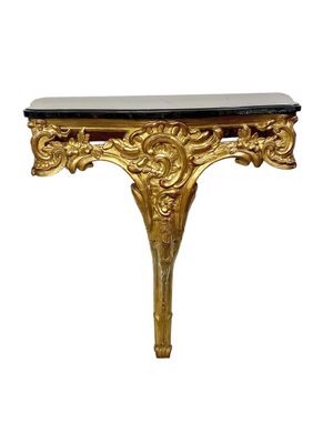 Console Louis XV en bois doré du XVIIIe siècle avec plateau en marbre d'origine