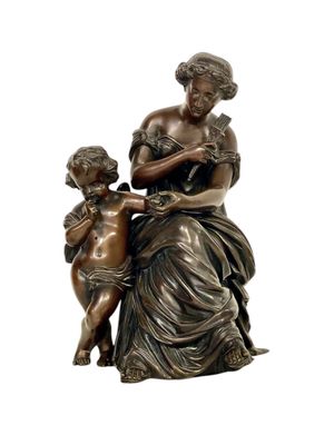 Sculpture en bronze du XIXe siècle, signée Aizelin, Déesse avec Cupidon