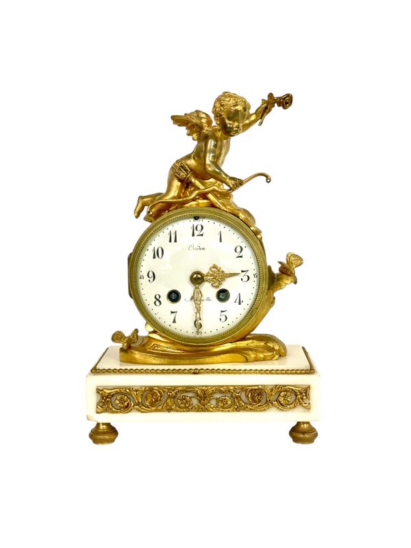 Pendule époque 19ème en bronze doré et marbre, signée Oudin à Marseille