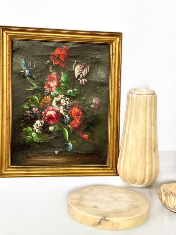 Peinture à l'huile florale signée B. Girodelle, XIXe siècle