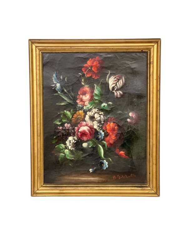 Peinture à l'huile florale signée B. Girodelle, XIXe siècle