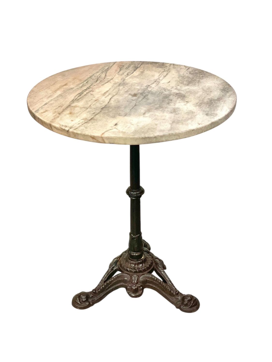 Table de bistrot française du XIXe siècle avec plateau en marbre et fonte