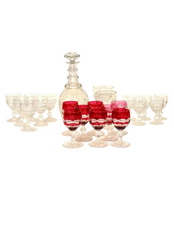 Service à carafe et verres en cristal taillé français ancien, XIXe siècle
