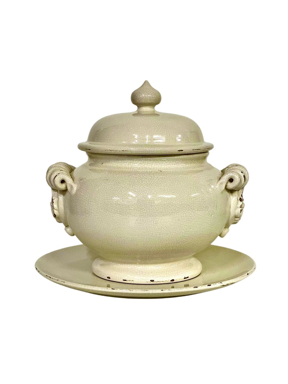 Soupière en céramique craquelée avec couvercle et assiette, XIXe siècle