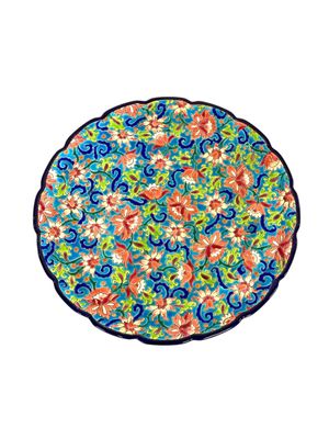 Longwy Enamel Round Faience Platter, France 20th Century
