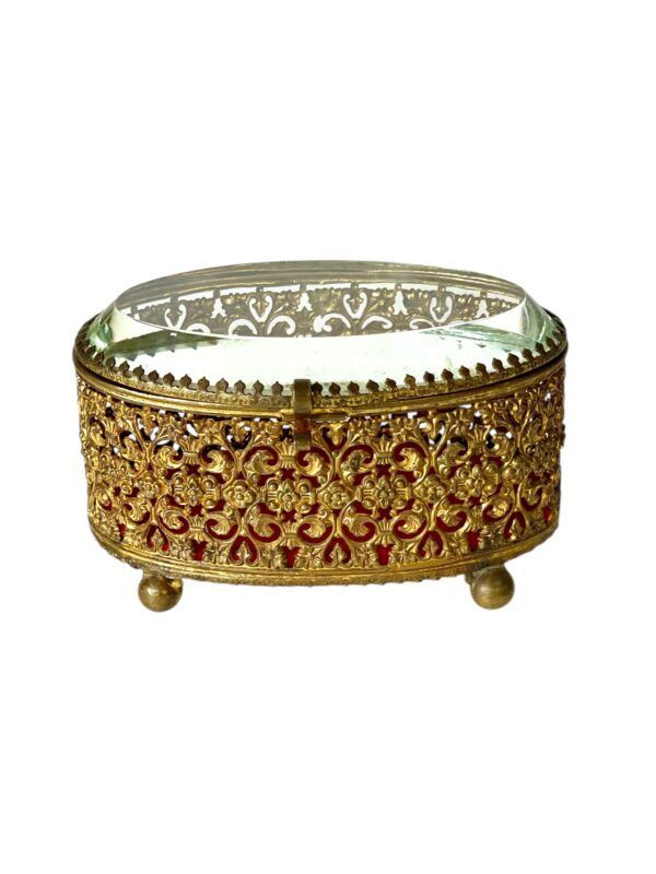 Coffret à bijoux en bronze doré et verre biseauté, XIXe siècle