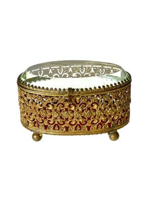 Coffret à bijoux en bronze doré et verre biseauté, XIXe siècle