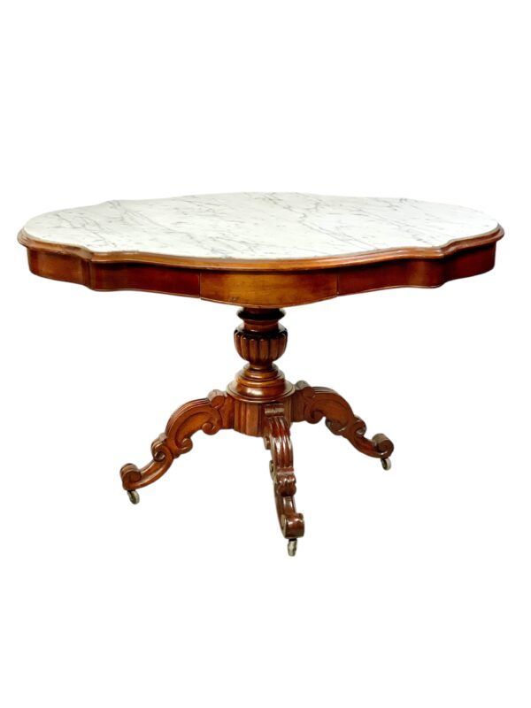 Table centrale ou guéridon du XIXe siècle avec plateau en marbre blanc