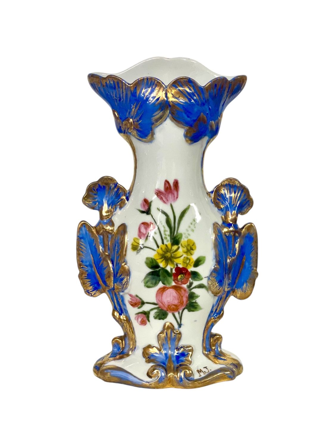 Vase de mariage en porcelaine du XIXe siècle avec des accents dorés