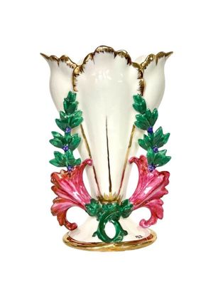 Vase de mariage en porcelaine du XIXe siècle avec des accents dorés