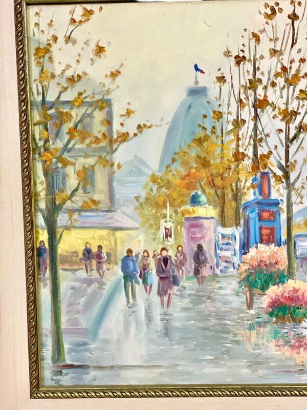 Peinture à l'huile originale de Lucien Carbonell, scène de rue parisienne