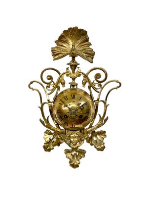 Ornate Gilt Bronze Wall Clock with Peacock Motif, Circa 1900