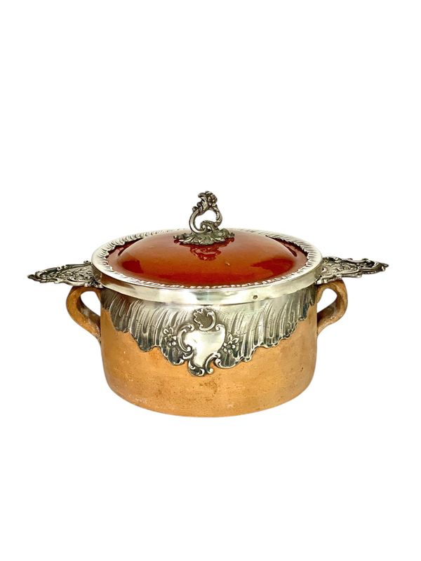 19th Century Rare Terracotta and Silver Dish with Vieillard Hallmark