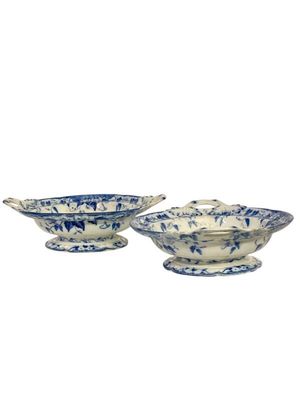 Paire de compotiers en terre de fer blanc et bleu du XIXe siècle par Creil et Montereau