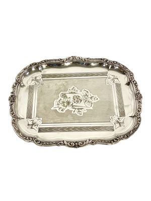 19th Century Silver-Plated Serving Tray with Monogram