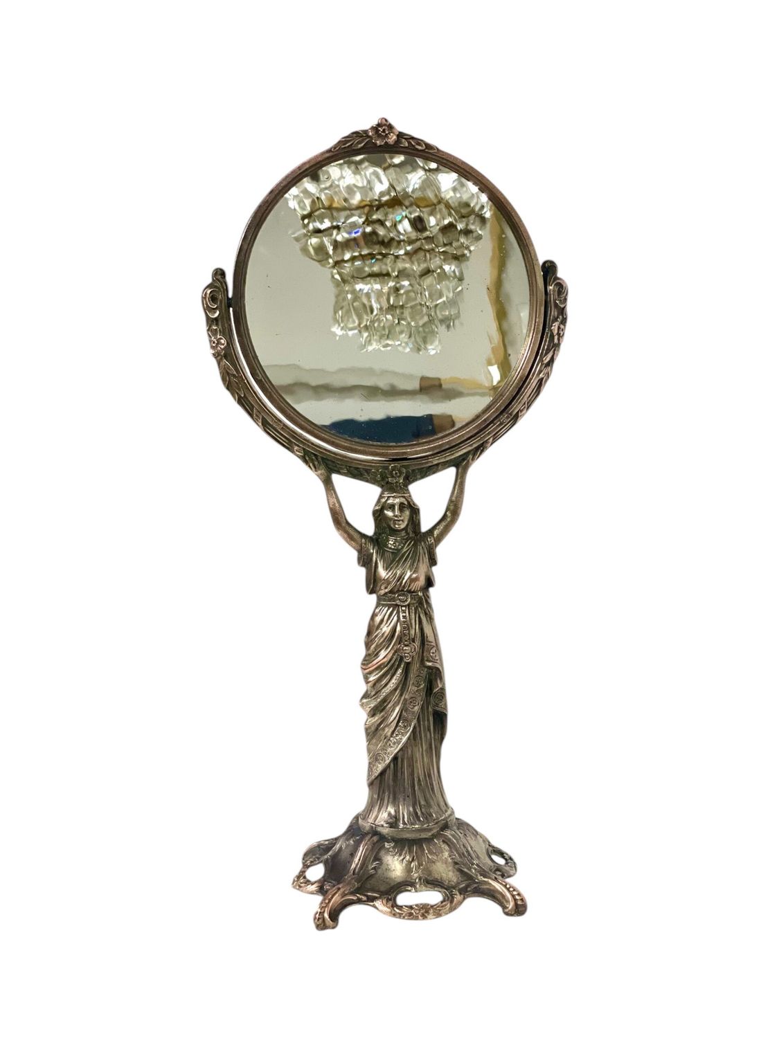 Miroir Psyché de table en bronze argenté du XIXe siècle