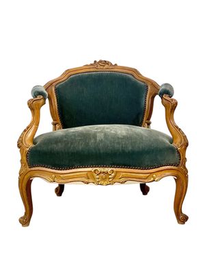 Fauteuil de salon du XIXe siècle en bois sculpté doré et velours