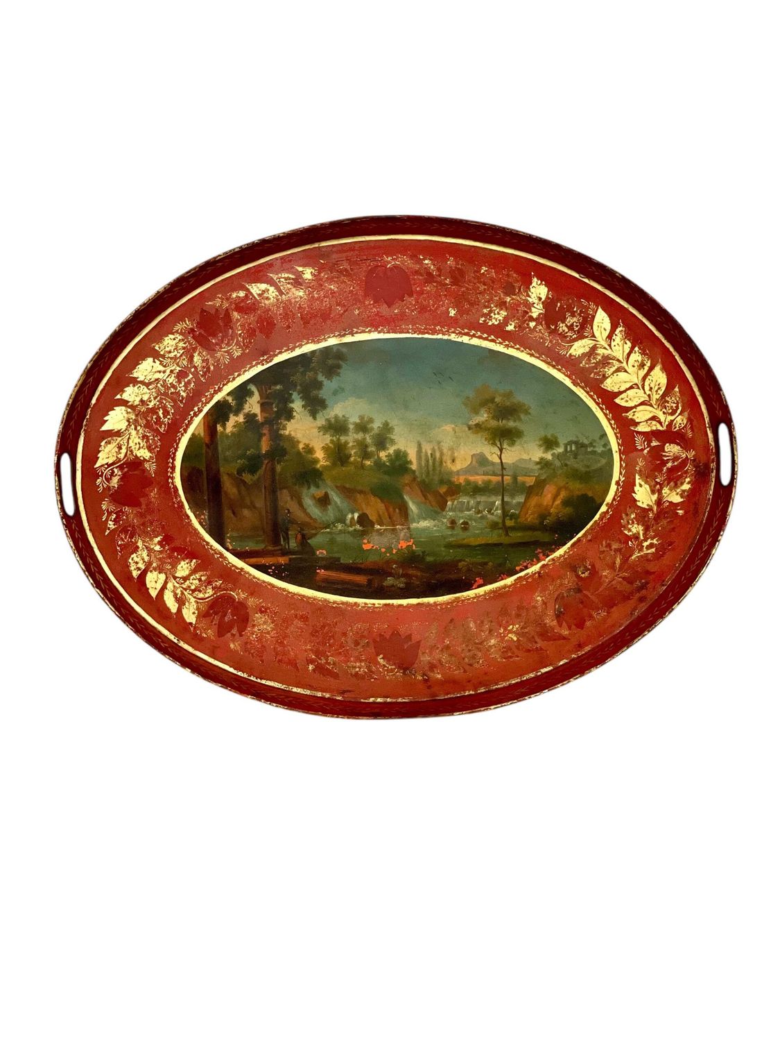 19th Century Large Hand-Painted and Gilded Tole Tray
