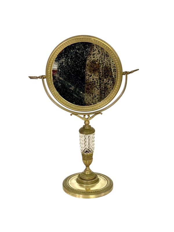 Miroir de table en bronze doré et cristal taillé du XIXe siècle