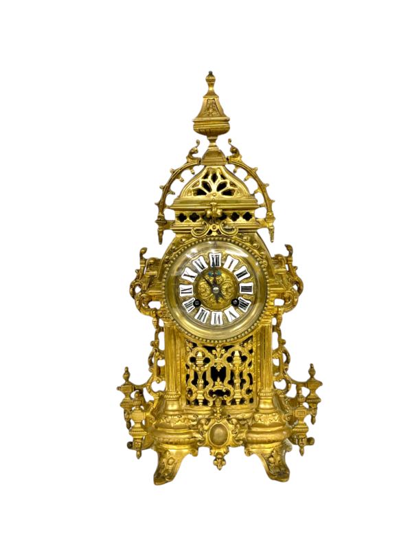 19th Century Gilt Bronze Cathedral Mantel Clock