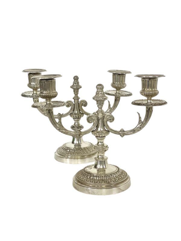 19th Century Pair of Neoclassical Silver-Plated Candelabra