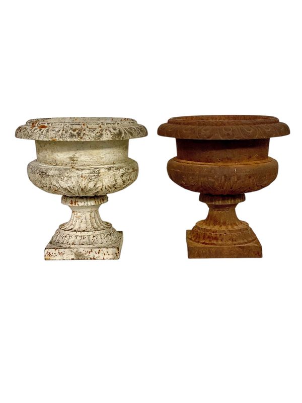 19th Century Pair of Petite Louis XVI Cast Iron Garden Urns