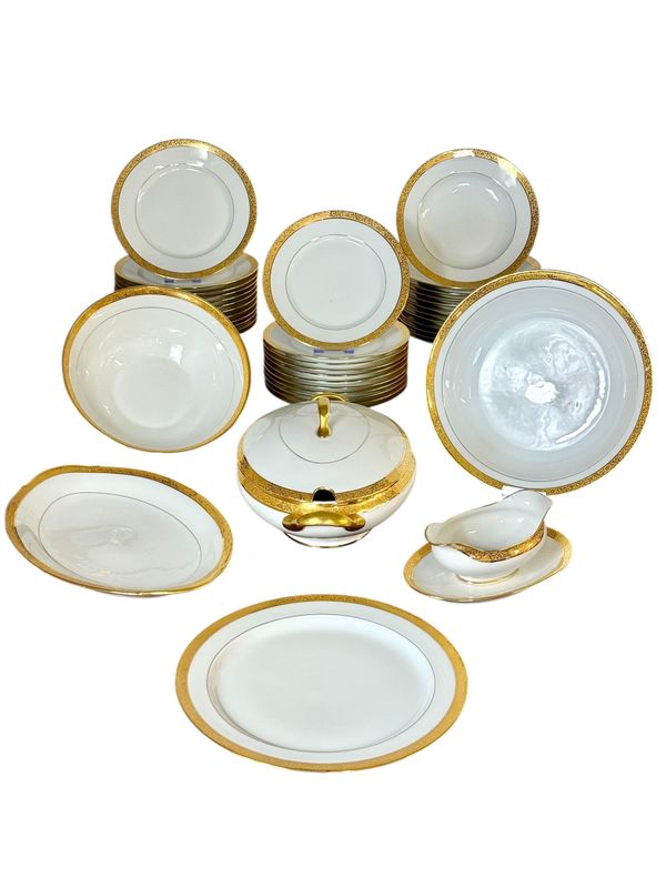 Limoges Porcelain Dinner Set with Gold Trim, 41 Piece Circa 1930s