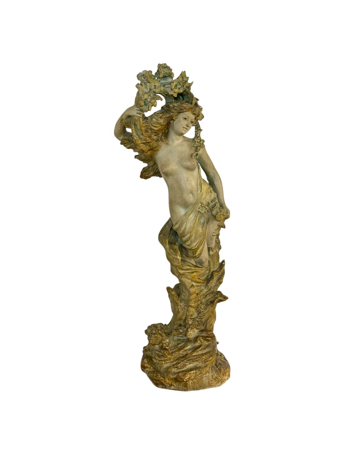 Grande Statue en Plâtre Polychrome Art nouveau d'un Nu Féminin, France vers 1900