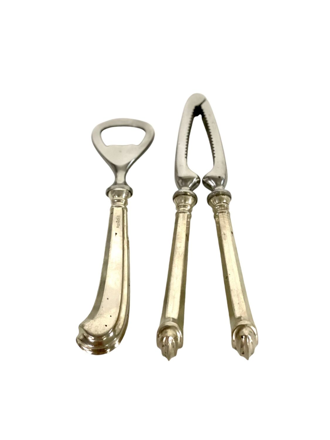 Duo décapsuleur et casse-noisette vintage italien en métal argenté