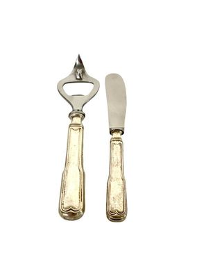 Duo décapsuleur et couteau à beurre vintage italiens en métal argenté