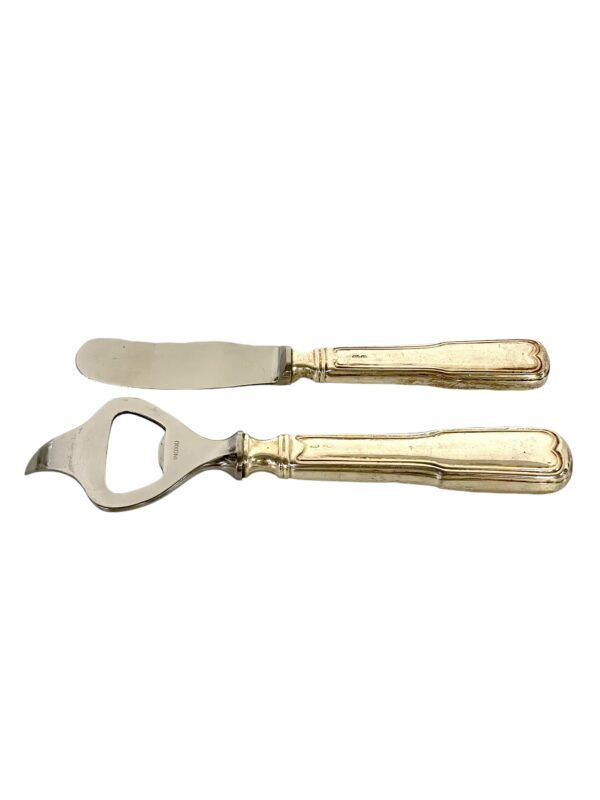 Duo décapsuleur et couteau à beurre vintage italiens en métal argenté