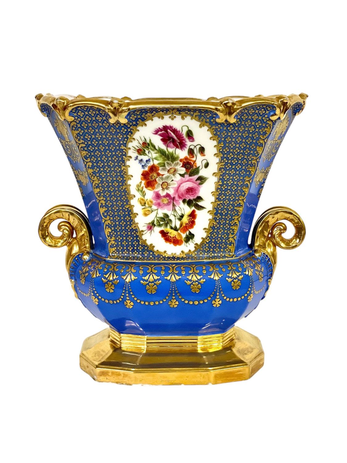Grand vase opulent en porcelaine de Paris bleu cobalt du XIXe siècle