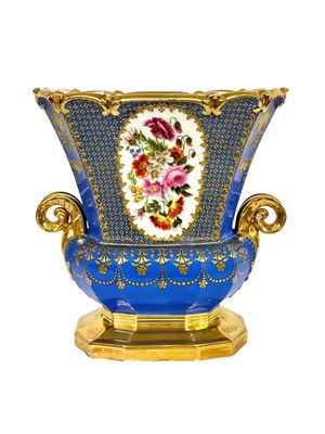 Grand vase opulent en porcelaine de Paris bleu cobalt du XIXe siècle