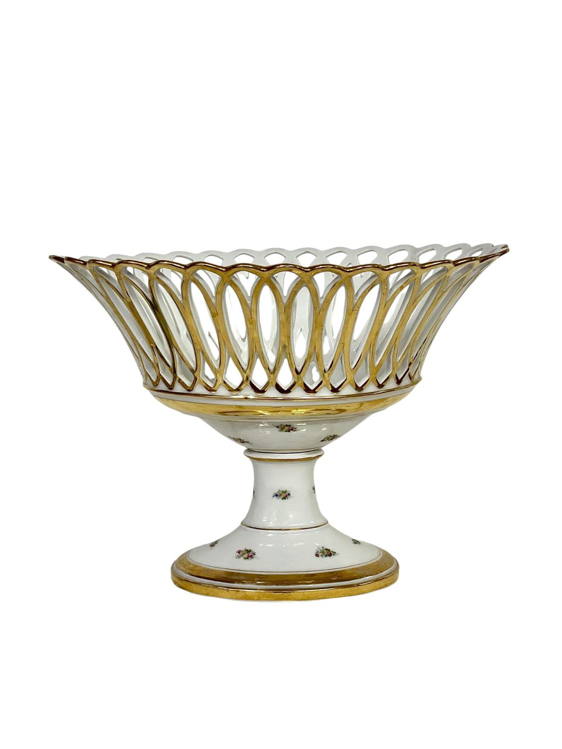 Panier réticulé doré en porcelaine de Paris ancien