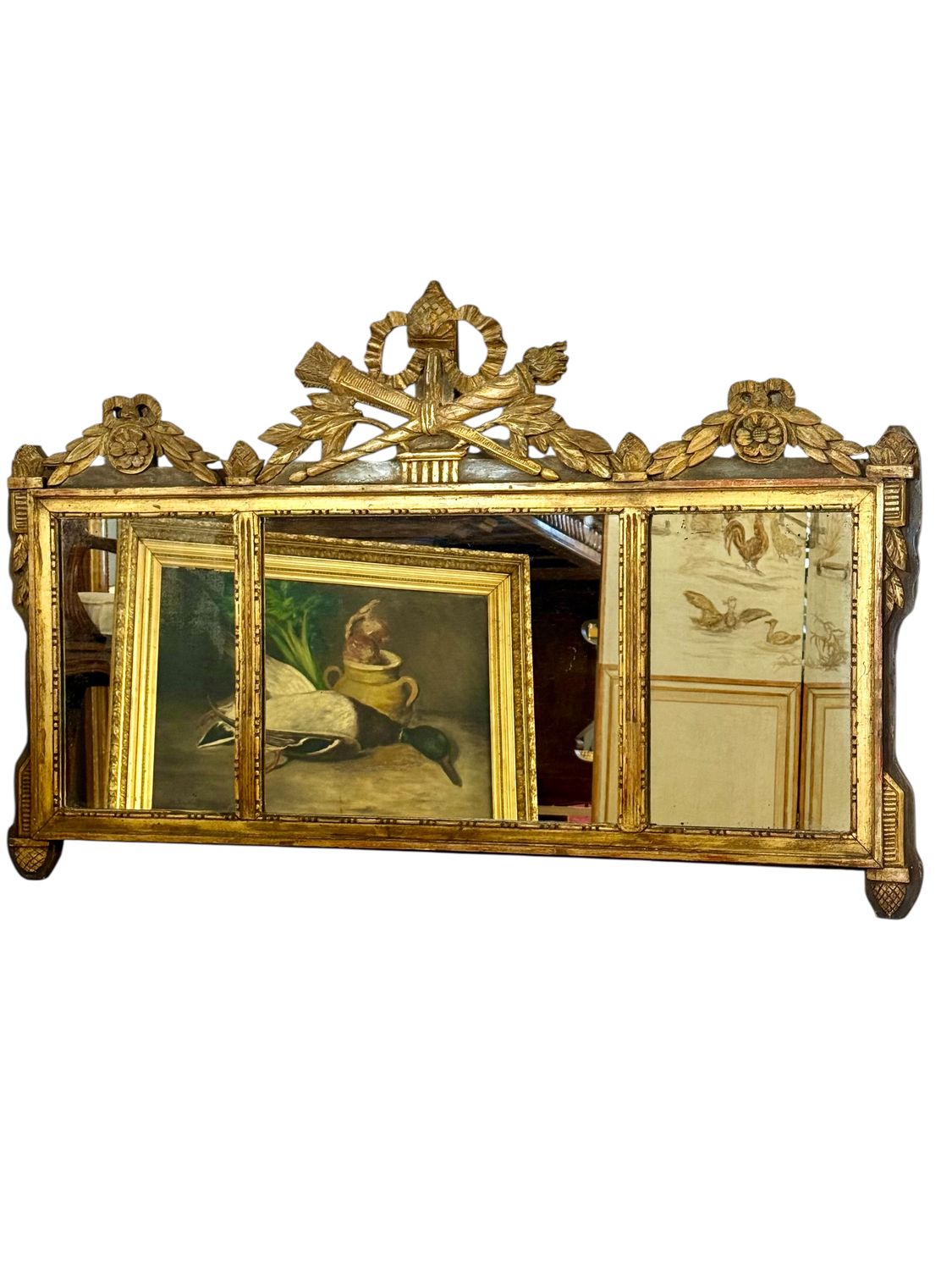 19th Century French Neoclassical Giltwood Wall Mirror with Crest