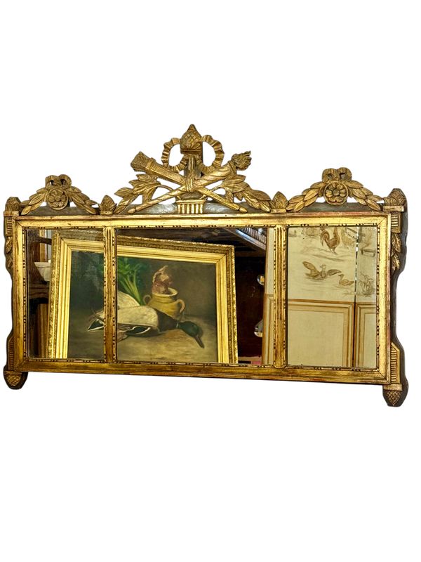 19th Century French Neoclassical Giltwood Wall Mirror with Crest