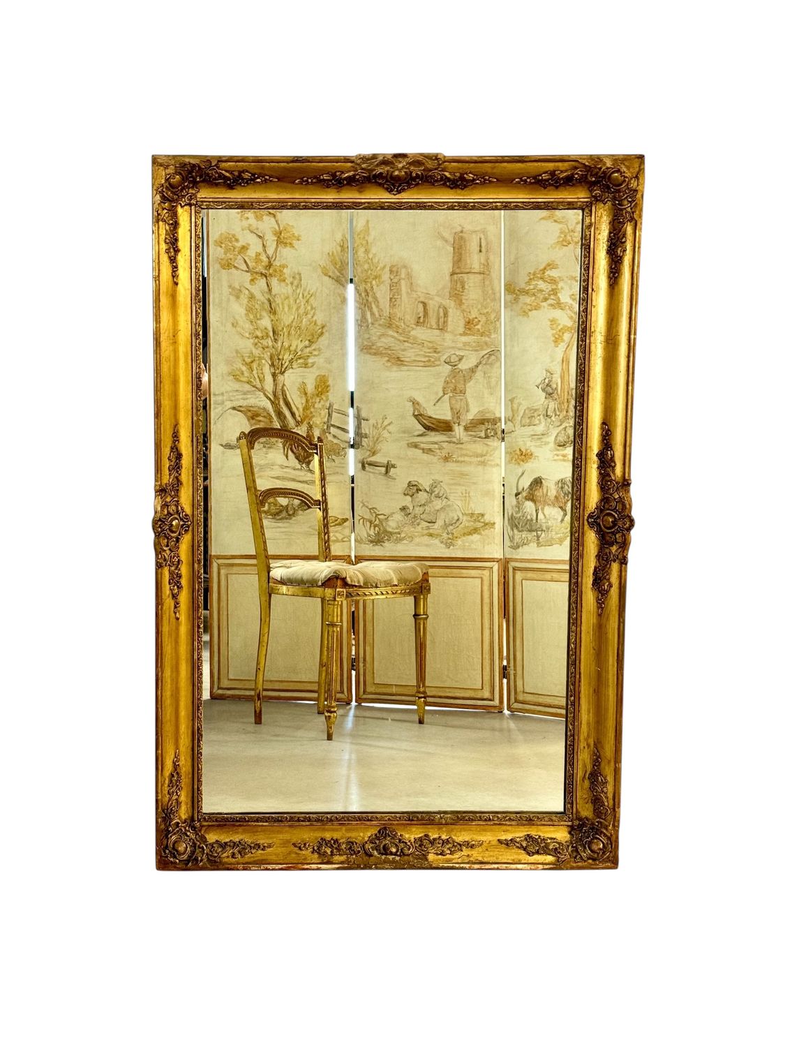 Rectangular Napoleon III Gilded Mirror with Rococo Carvings, France circa 1860