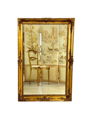 Miroir Rectangulaire Napoléon III Doré à Décor Rocaille, France vers 1860