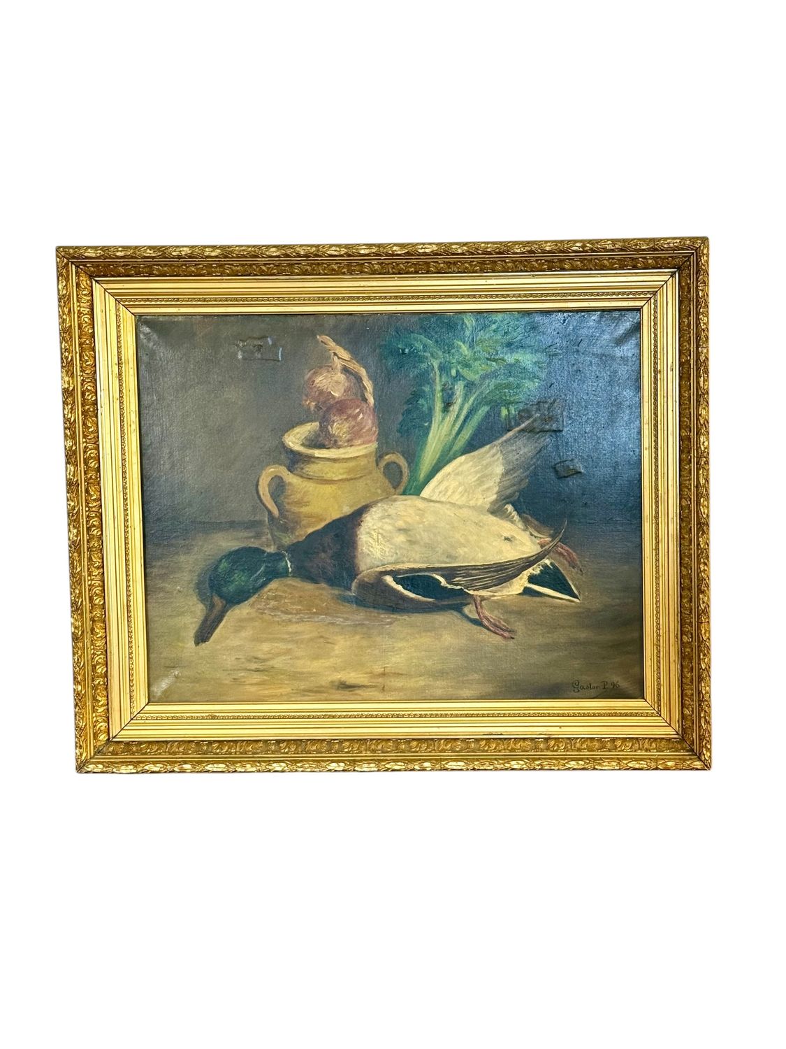 French 19th Century Still Life with Mallard, Vegetables & Earthenware