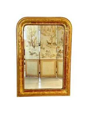 Miroir Louis Philippe en Bois Doré du XIXe siècle avec Détails Floraux
