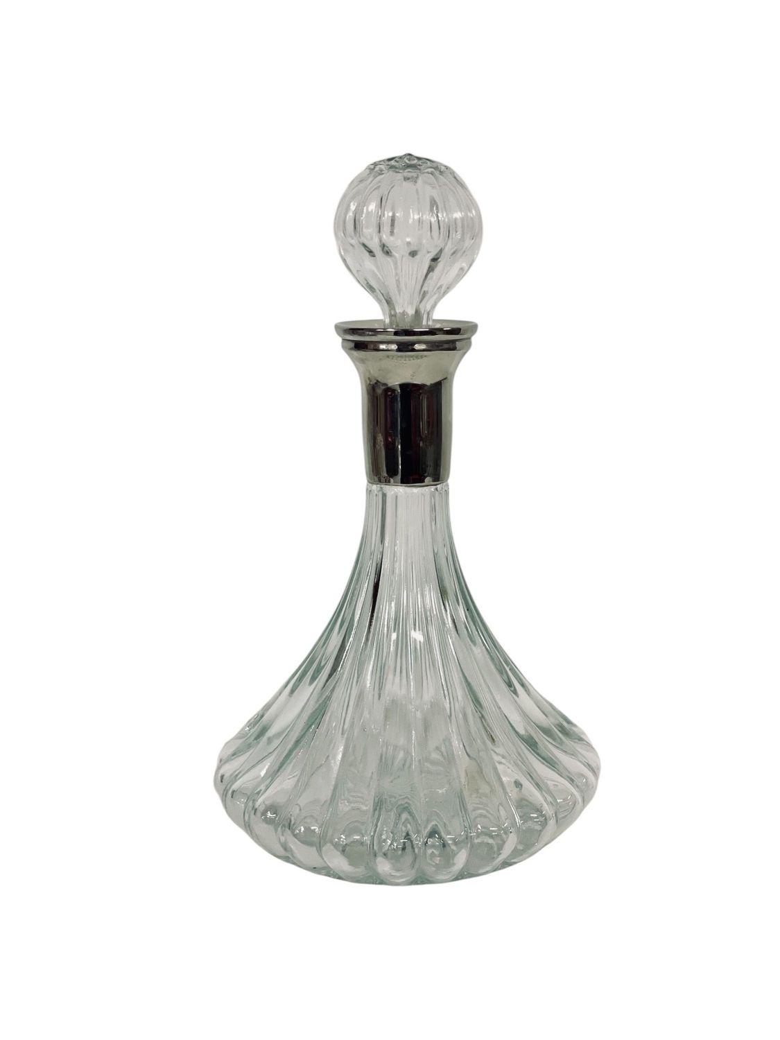 Grande carafe à couvercle en cristal et plaqué argent du XXe siècle