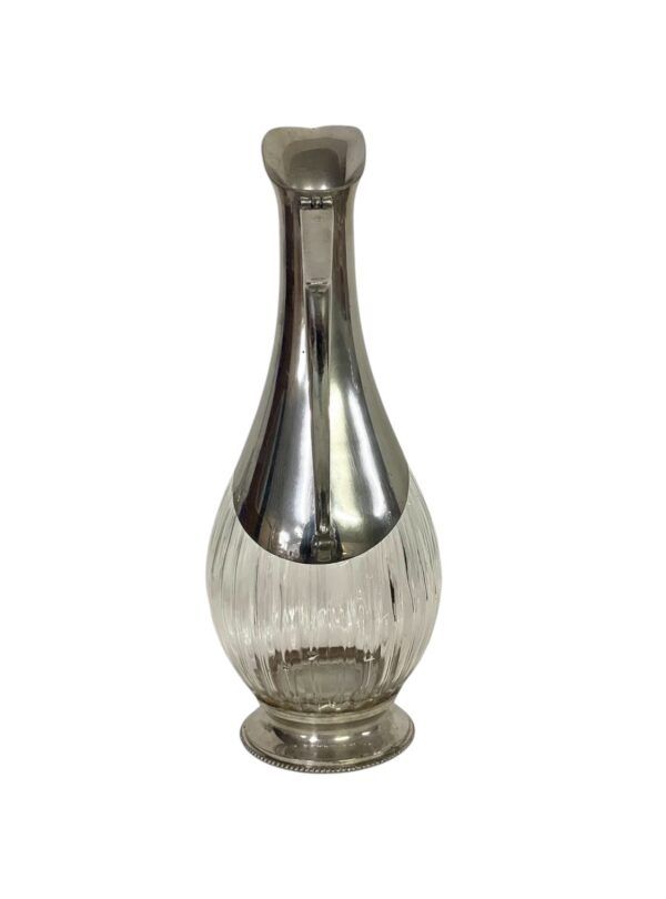 Pichet à vin rouge plaqué argent et cristal frotté des années 1960