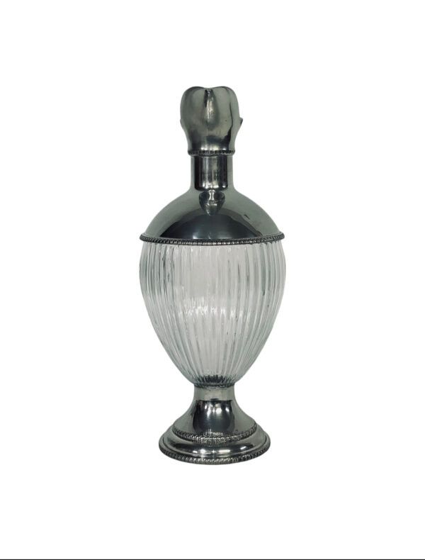 Aiguière ou pichet en métal argenté et cristal des années 1960