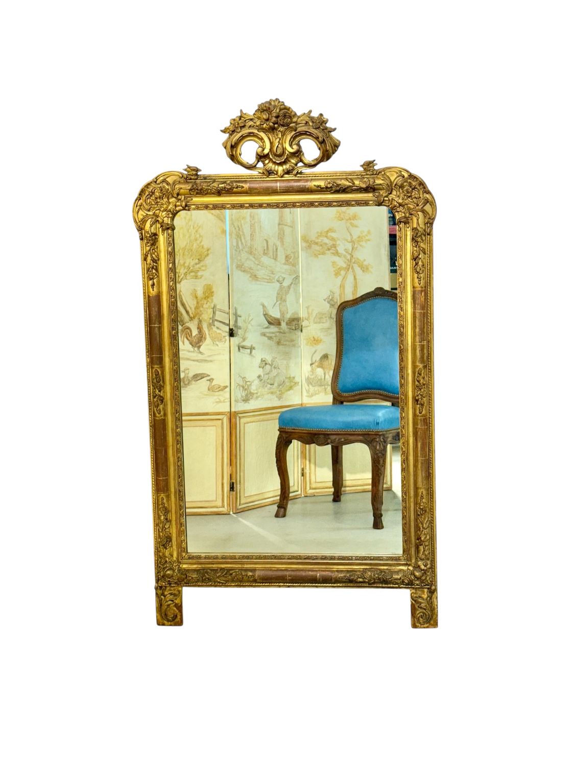 Miroir console Louis XVI en bois doré avec détails sculptés, XIXe siècle