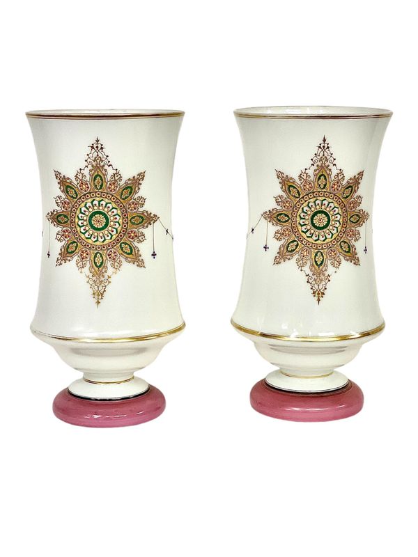 19th Century Pair of Tall Opaline Vases